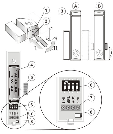 Jablotron Funk-Magnetkontakt JA-150M-AN mit 2x Eingang, anthrazit