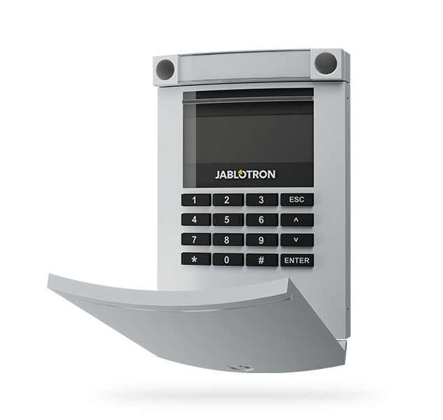 Jablotron Funk-Bedienteil JA-154E-GR mit LCD-Display + Tastatur + RFID-Lesegerät, grau