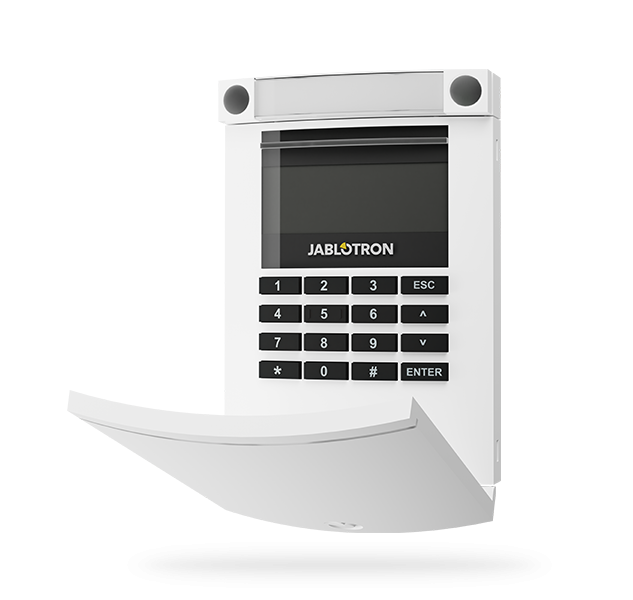 Jablotron Funk-Bedienteil JA-154E-WH mit LCD-Display + Tastatur + RFID-Lesegerät, weiß